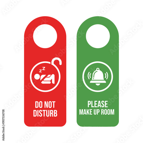 Do Not Disturb and Make Up Room Hotel Door Hangers - Red and Green Icons