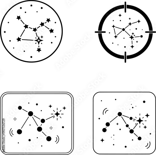 Set of constellation icons in circle and square frames