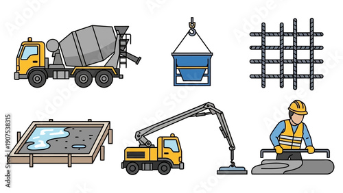 Construction Site with Workers and Heavy Machinery in Action