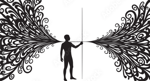 Man standing in front of ornate floral designs drawing