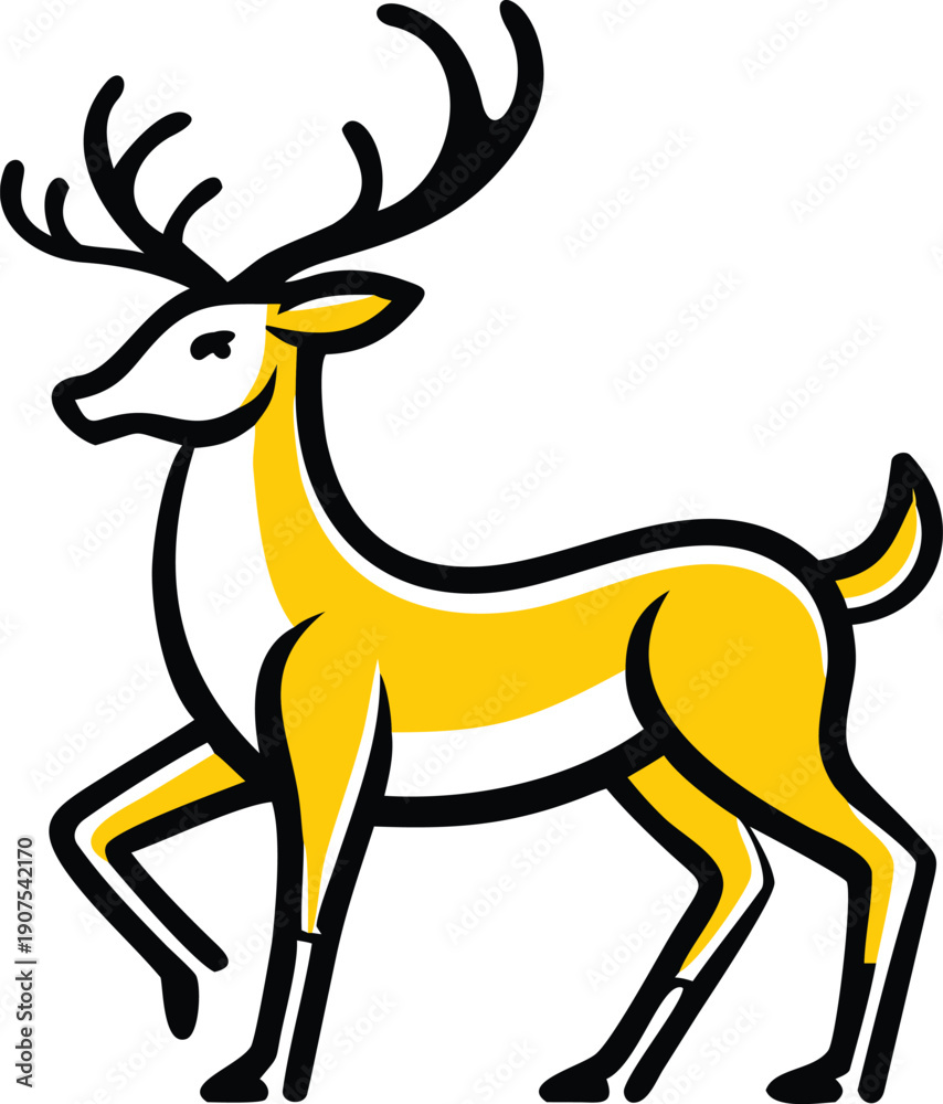 Obraz premium black and yellow deer illustration with antlers in abstract wildlife design