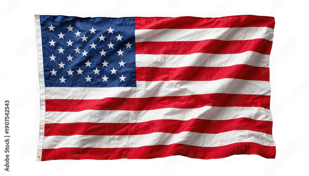 Obraz premium American flag waving with red and white stripes and blue canton with white stars against a white background