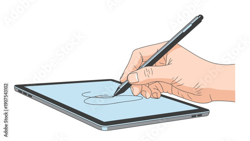 Hand Holding Stylus Drawing.