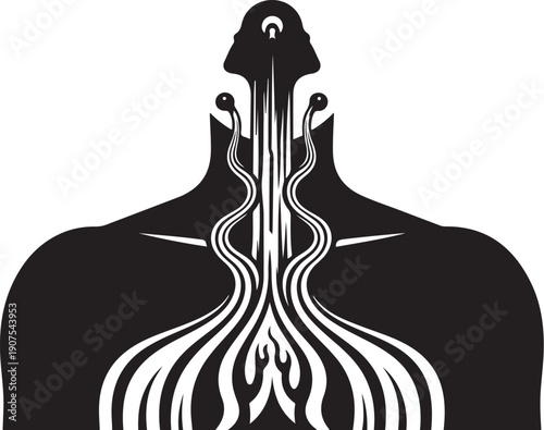 Stylized illustration of a person's torso with flowing lines