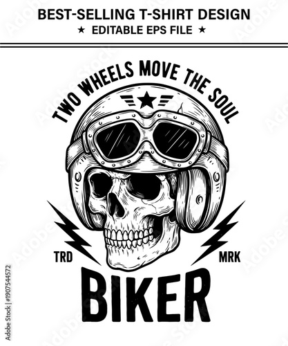 Biker skull t-shirt design  with helmet and goggles illustration design for tshirts and apparel  a bold graphic element for motorcycle enthusiasts
