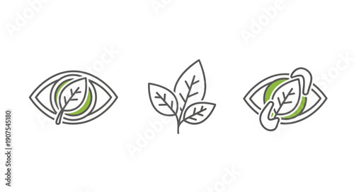 Eye icons with green leaves symbolizing nature and vision.