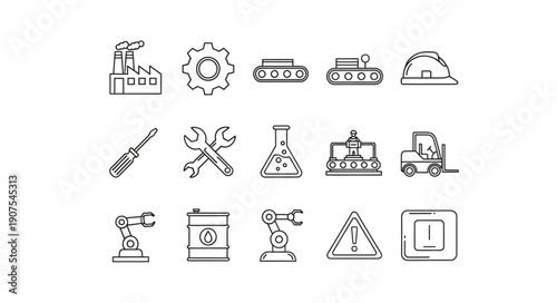 Industrial Icons Set Hand Drawn Sketch Style.