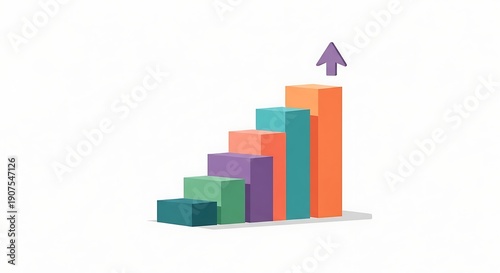 Colorful ascending bar chart graphic with upward pointing arrow symbolizing growth and progress