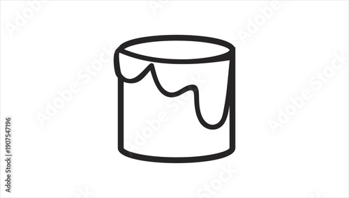 Simple black and white line drawing of a paint can with dripping paint.