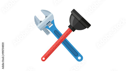 Crossed wrench and plunger icons on a white background