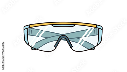 Illustration of wraparound protective safety glasses with yellow top frame