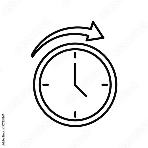 Clock icon featuring a curved arrow indicating time movement or refresh cycle above the analog face.