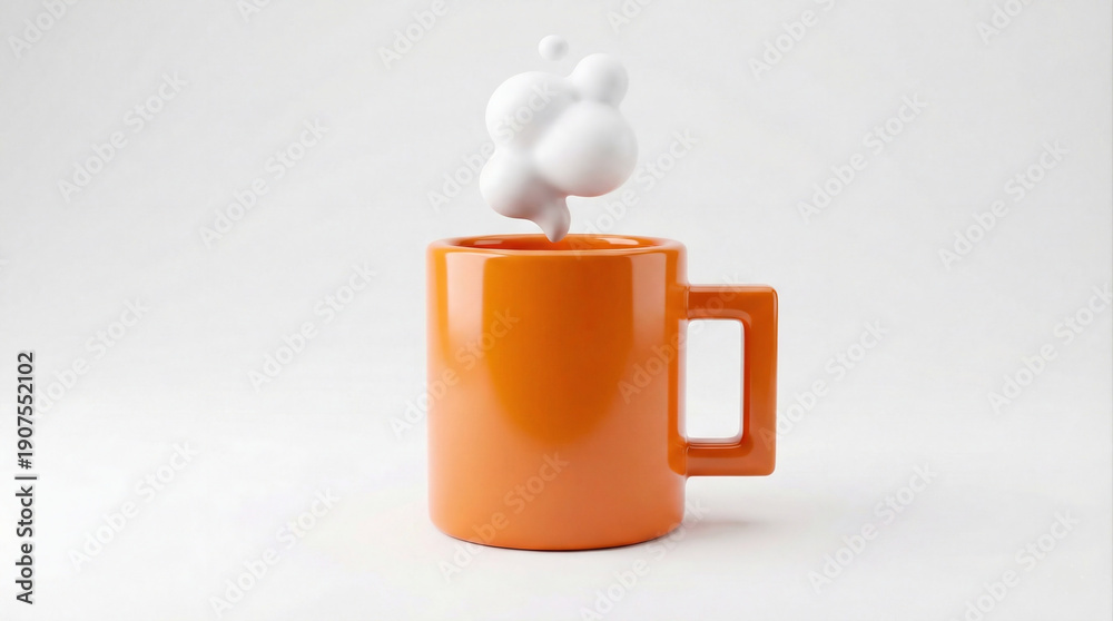 Obraz premium orange coffee mug with white steam cloud isolated on white background