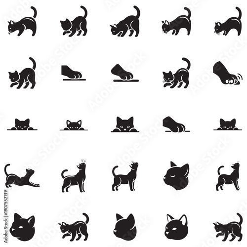 Collection of Cute Cat Poses and Expressions Icons for Various Designs