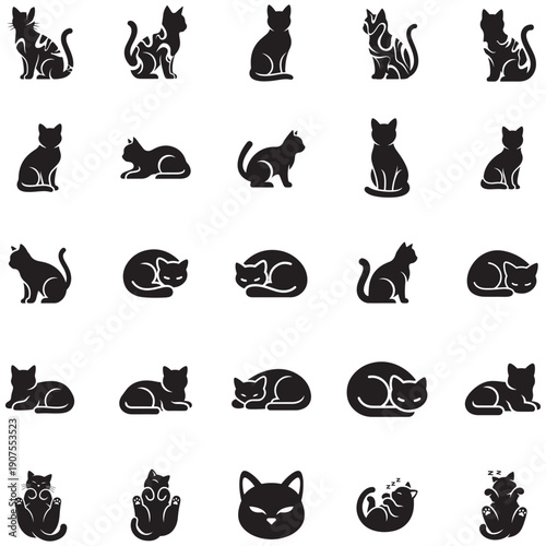 Cute and playful cat silhouettes in various poses and activities
