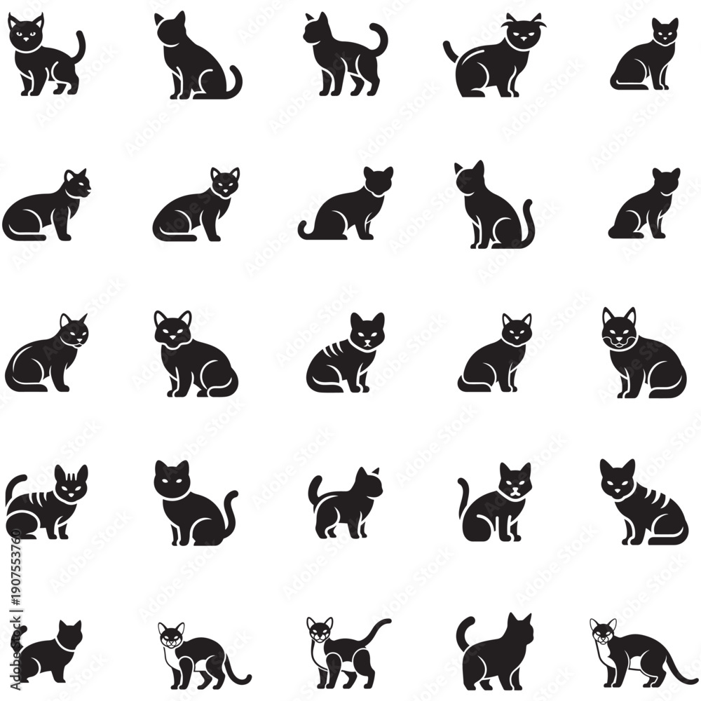 Obraz premium Collection of Various Cat Silhouettes in Different Poses and Styles