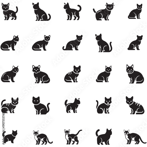 Collection of Various Cat Silhouettes in Different Poses and Styles