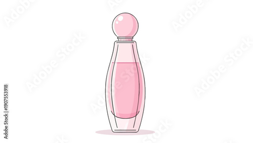 Pink perfume bottle with spherical cap illustration on white background