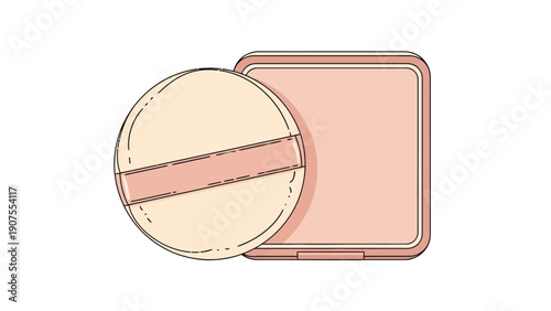Pink compact powder case with a round applicator puff