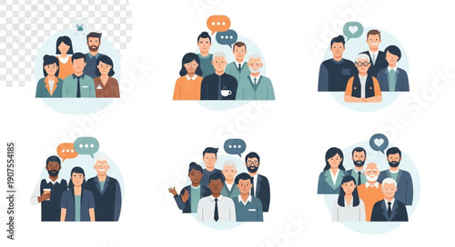 Diverse group of people communicating and connecting.