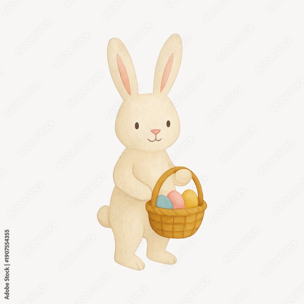 Obraz premium Cute bunny holding Easter basket.