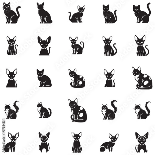 A collection of diverse cat silhouettes, showcasing various breeds and poses