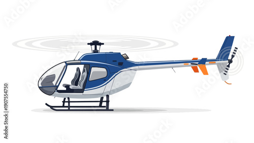 Pixel art illustration of a blue and white helicopter with spinning rotors