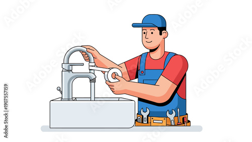 Plumber applying tape to a sink faucet installation