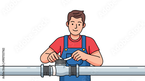 Plumber applying thread seal tape to pipe fitting