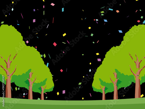 木、自然、秋、風景、背景、イラスト、樹木、植物、黄色、森、樹、