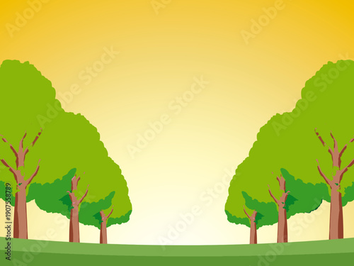 木、自然、秋、風景、背景、イラスト、樹木、植物、黄色、森、樹、