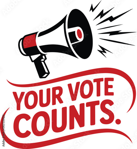 Megaphone with "Your Vote Counts" message, promoting civic engagement and voting