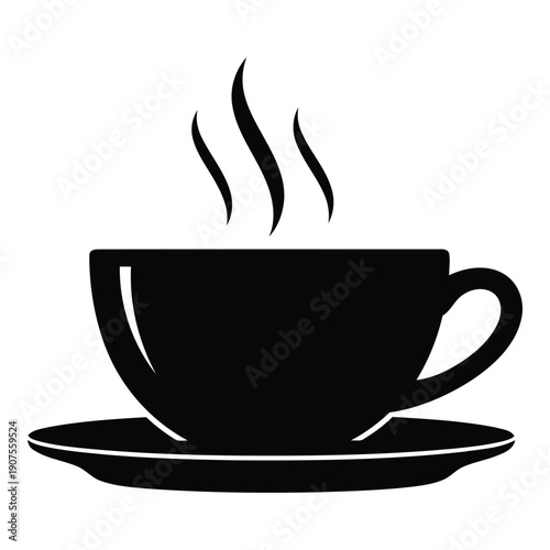 Steaming coffee cup and saucer icon, perfect for cafe, breakfast, and hot beverage themes.
