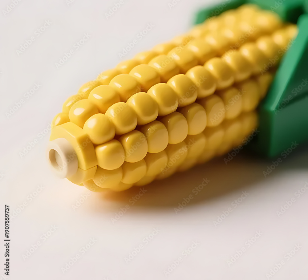 Fototapeta premium Hyper-realistic LEGO corn cob toy with yellow brick kernels