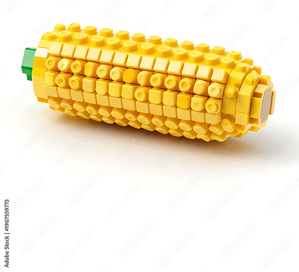 Fototapeta premium Hyper-realistic LEGO corn cob toy with yellow brick kernels