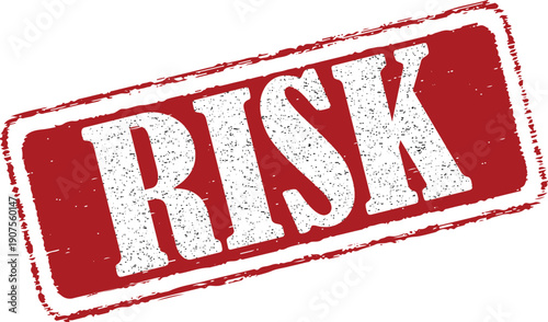 Red stamp with word RISK in white capital letters