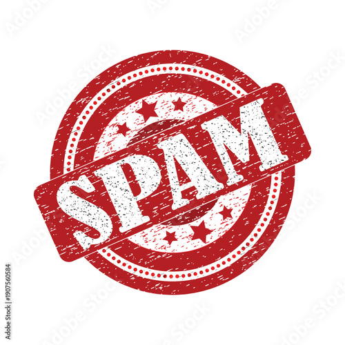 Red stamp with spam text on white background