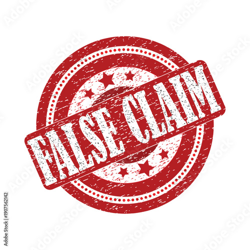 Red stamp with false claim text on white background