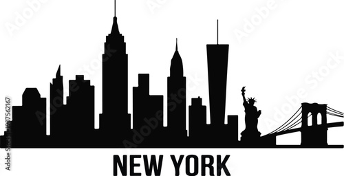 New York City Skyline Silhouette Vector – Statue of Liberty and Iconic Buildings