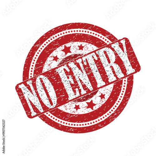 Red no entry stamp with stars on white background