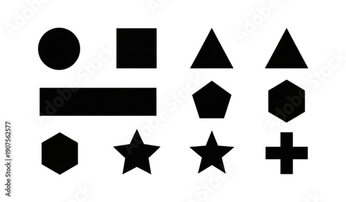 A set of black geometric shapes on a white background