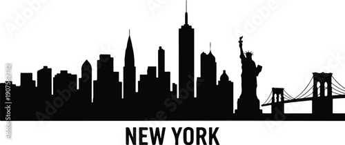 New York City Skyline Silhouette Vector – Statue of Liberty and Iconic Buildings