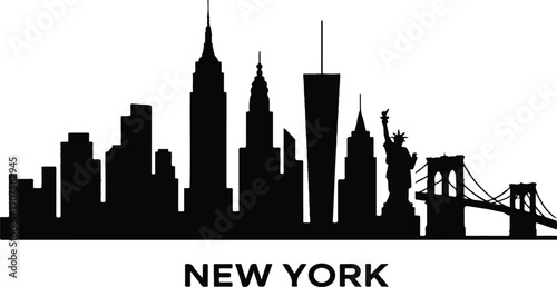 New York City Skyline Silhouette Vector – Statue of Liberty and Iconic Buildings