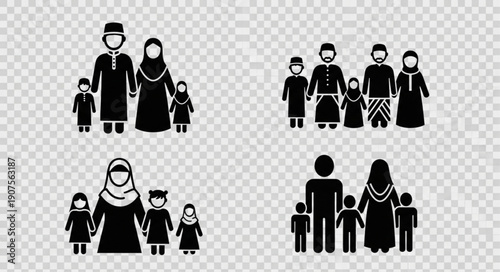 Diverse Muslim Family Silhouettes Representing Unity and Tradition.