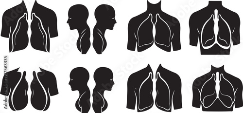 Human Respiratory System Anatomy Silhouette Illustrations