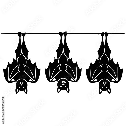 Hanging Bat Silhouette Vector Trio - Spooky Halloween Cave Animal Icons
