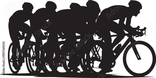 Silhouette of Cyclists Riding in a Group Formation Together