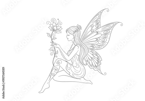 Wallpaper Mural Elegant Fairy Silhouette with Flower and Wings – Minimalist Fantasy Vector Art Torontodigital.ca