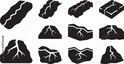 Cracked Rock Formations in Black and White Vector Illustration