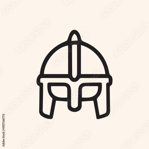 Simple Black Line Art Icon Of A Medieval Viking Warrior Helmet